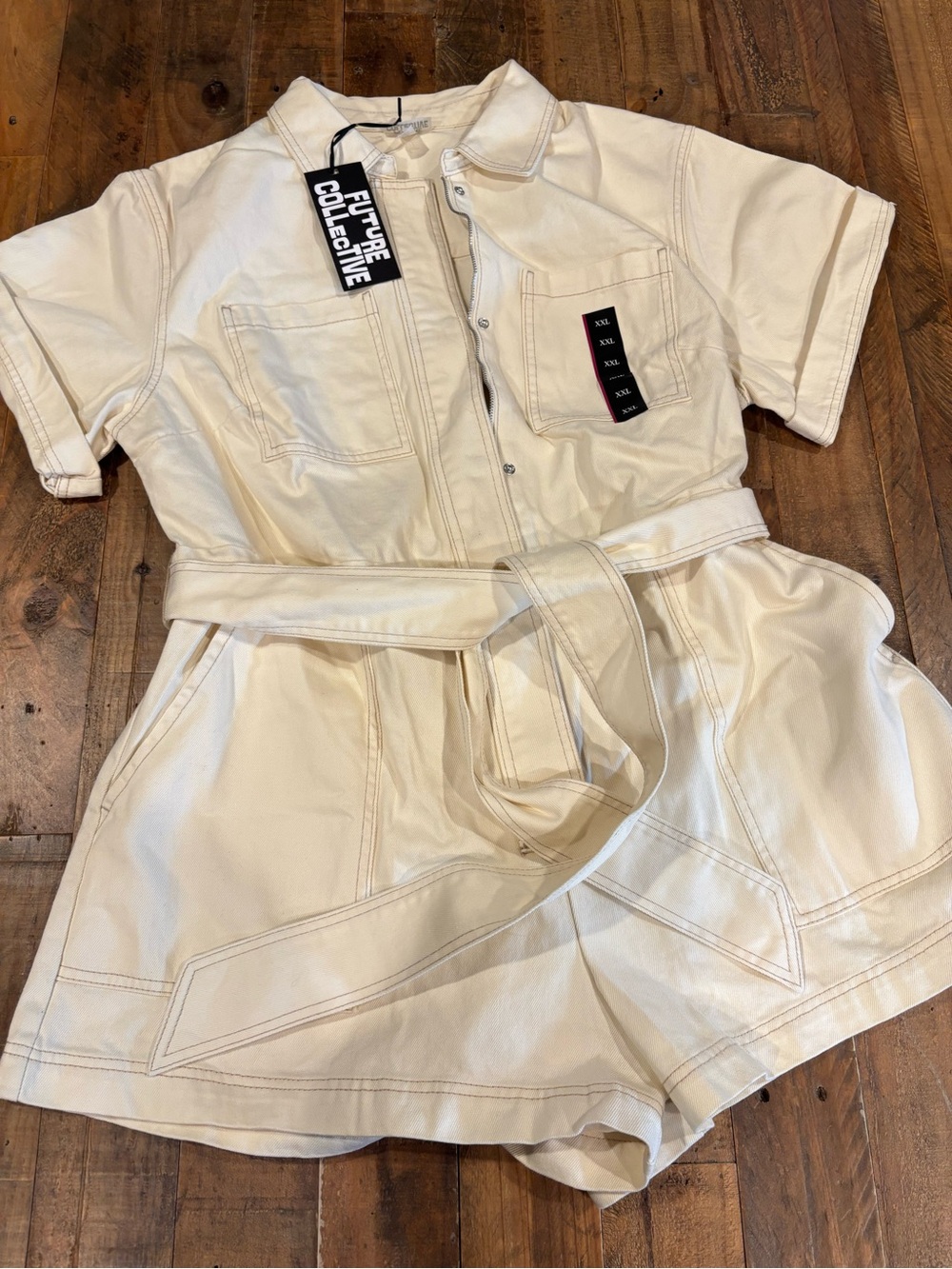 Future Collective Cream Utility Romper with Belt